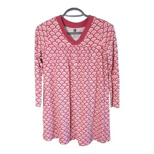 Tea Collection Nami Trapeze Pink/White Patterned Long Sleeve V Neck Dress Sz 12